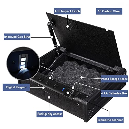 Biometric Gun Safe for 4 Handguns, Quick Access Fingerprint Pistol Lock Box with Trigger Lock