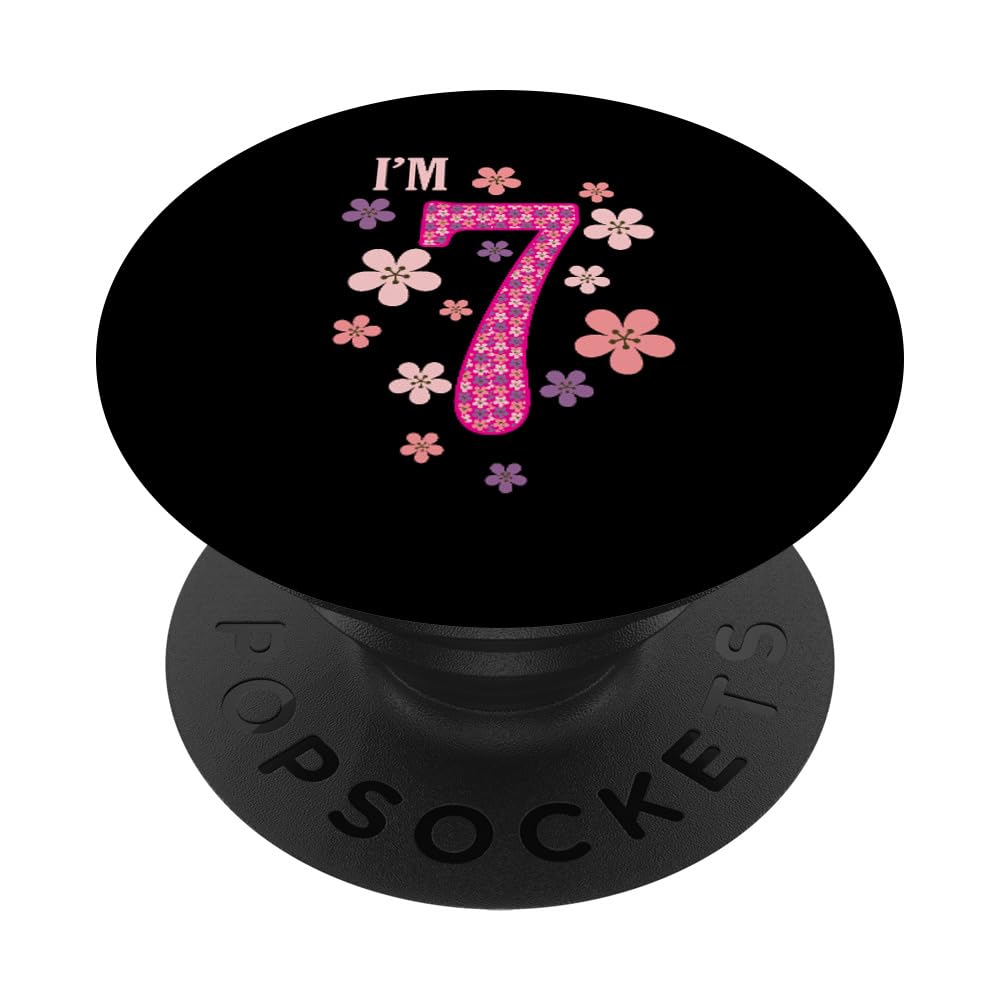 7th Birthday Flowers 7 Years Girl PopSockets Swappable PopGrip