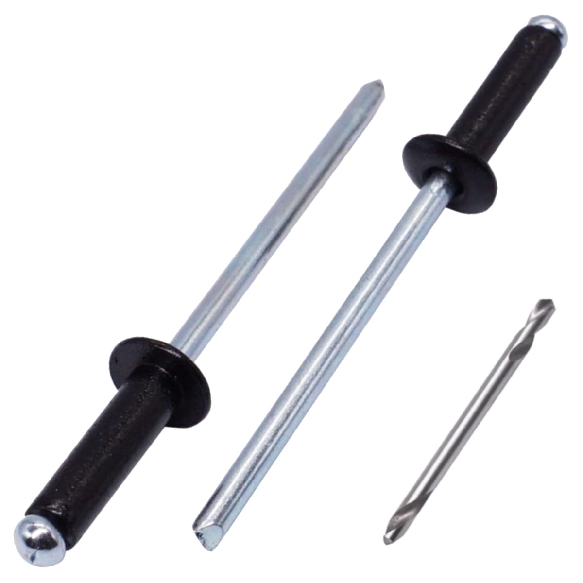 SKIR'CO (50 pcs) Painted Blind Rivets 4.0 x 16 mm, Aluminium Pop Rivets, Drill Bit Included (Jet Black RAL 9005)