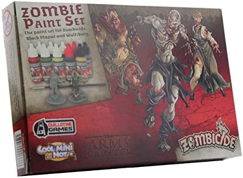 The Army Painter Zombicide Paint Set 10 Dropper Bottles Of Miniature Paint With Free Paintbrush High-Pigment Zombicide Black Plague Paint Set For Miniatures - Warpaints Zombicide Black Plague Set