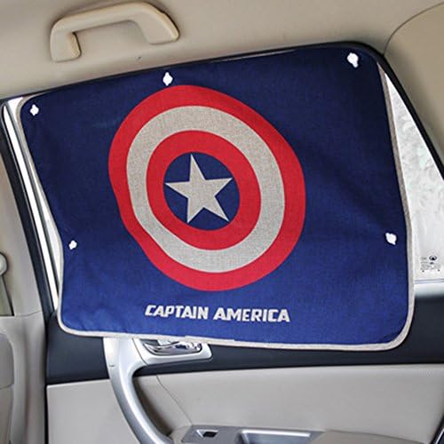 KEEP TOP Series 2 Pcs Cartoon Suction Cup Side Window Curtains Car Sun Shade Universal Fit Baby Children (Captain America)