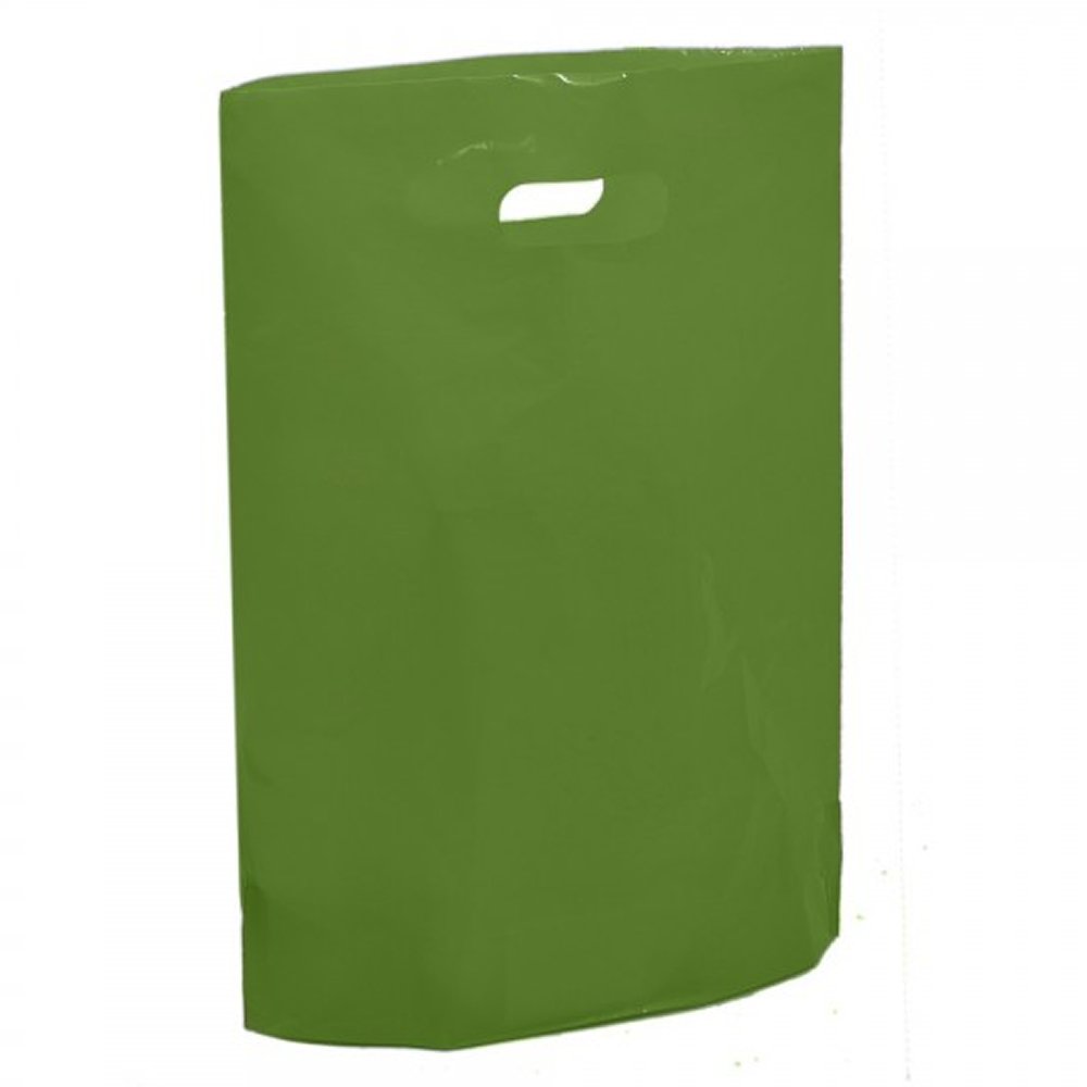 50 Harrods Green Plastic Carrier Bags - 15" x 18" x 3" Large Coloured Bag - Reusable Retail Market Traders Fashion Colored Carriers