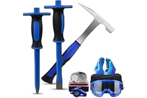 A peerless shovel 8 PCS Geology Rock Pick Equipment Kit,2 Rock Digging chisels with Protective Caps and 21oz Hammer,Digging Chisel Set,Gold mining and Tool Set for Hounding (BLUE)