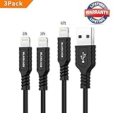 Lightning Cable, Blackace 3Pack 3FTx2 6FTx1 Nylon Braided 8 pin Charging Cables USB Charger Cord, Compatible with iPhone 7/7 Plus/6s/6s Plus/6/6 Plus/5/5S/5C/SE/iPad and iPod (Black)