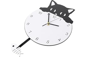 Veemoon Non Ticking Kitten Wall Clock Mute Decorative Wall Pendant with Cat Design for Living Room Bedroom