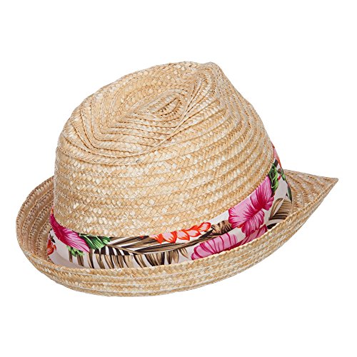 Wheat Braid Floral Band Straw Fedora - Natural OSFM