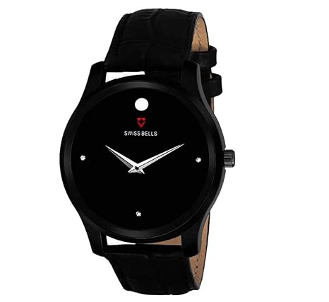 Svviss Bells Parker Analogue Display Studded Black Dial and Leather Strap Mens Watch (TA-878)