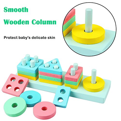 Dreampark Wooden Educational Preschool Toys, Toddler Toys Shape Color Recognition Geometric Board Block Stack Puzzle Toys for Kids Birthday Gifts - Thumbnail 2