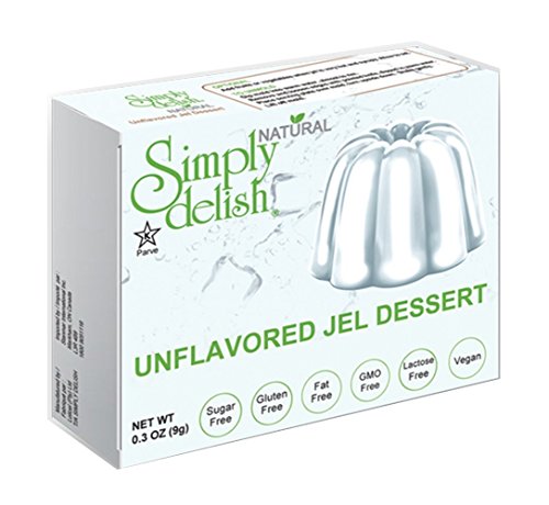 Simply delish Natural Unflavored Jel Dessert, Sugar free, 0.3 oz., 6-pack â€“ Fat Free, Gluten Free, Lactose Free, Non GMO, Kosher, Halal, Dairy Free, Natural