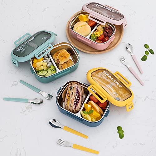 Boîte Bento Lille Home 850ml Acier Inoxydable - 2 Compartiments Anti-Fuite - Sac Et Couverts Inclus - Sans BPA