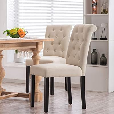 YEEFY Fabric Habit Solid Wood Tufted Parsons Dining Chair (Set of 2) (Beige) 51P4FUdOn5L