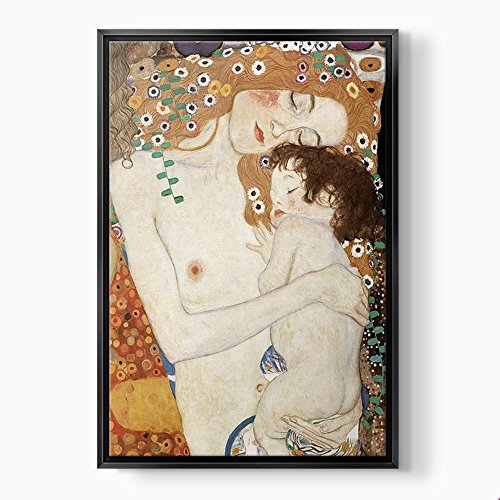 PlusCanvas - Mother and Child - Gustav Klimt - 30 x 45cm (12" x 18") Black Framed Print