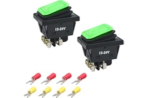 ANTIANXIA 2Pcs Marine Rocker Switch 12V Toggle Switch Battery Disconnect Switch Used as Power Switch, Ignition Switch, Kill Switch for car 12V-24V/30A, Used for Ship, Automobile (LED is Green)