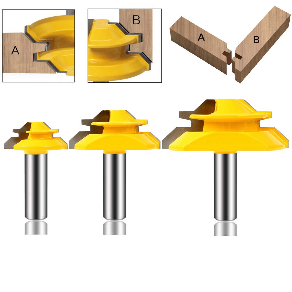 LEATBUY 45°Lock Miter Router Bit Tongue and Groove Set,1/2 Inch Shank Wood Milling Cutter Drilling Carbide Tool for Door Table Cabinet Shelve Wall DIY Woodwork (F-A2)