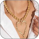 YNZGYBY Chunky Gold Heart Pendant Necklace for Women Dainty Round Balls Beaded Hollow Love Shaped Choker Necklaces Y2k Big Link Chain Statement Jewelry Gifts
