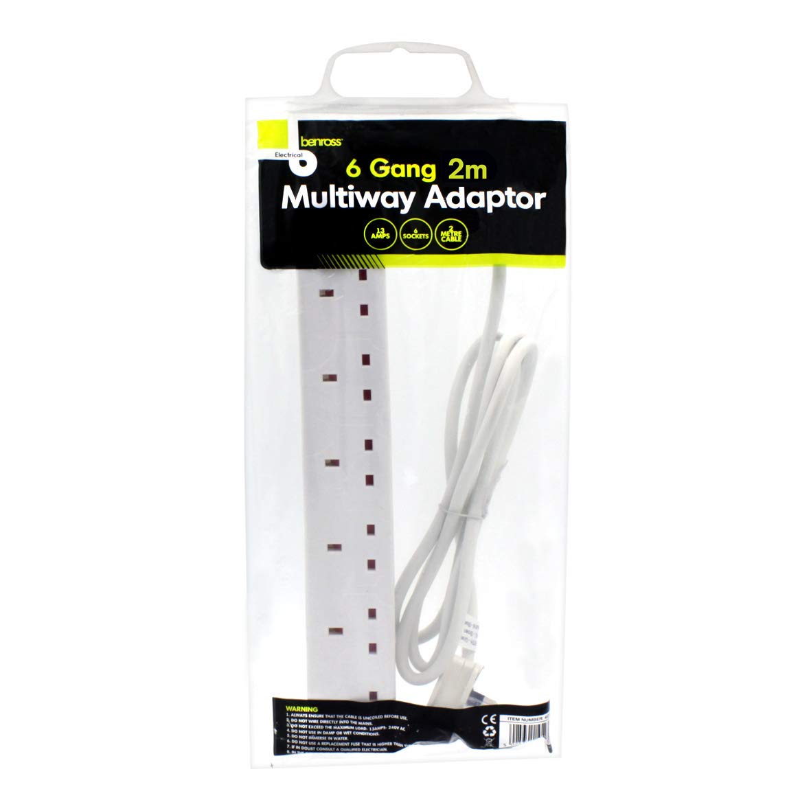 Benross 45230 6-Way Extension with 2 Metre Cable, 1-Pack, 2m, 13A