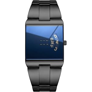 Gosasa Fashion Business Men’s Square Stainless Steel Bracelet Quartz Watch | Blue Mirror Glass, Luxury Gold Watch, Unique Des