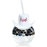 LYKKEKOI Disco Ball Cup for Bachelorette Party - 20 Oz Silver Tumbler With Straws for Bride, Cowgirl Last Bachelorette Decorations, Bridal Shower Gifts