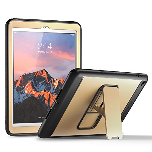 YOUMAKER New iPad 9.7 Case 2018/2017, Heavy Duty Kickstand with Built-in Screen Protector Full-body Shockproof Protective Case Cover for Apple iPad 9.7 inch 2017/2018 5th/6th Gen (Gold/Black)