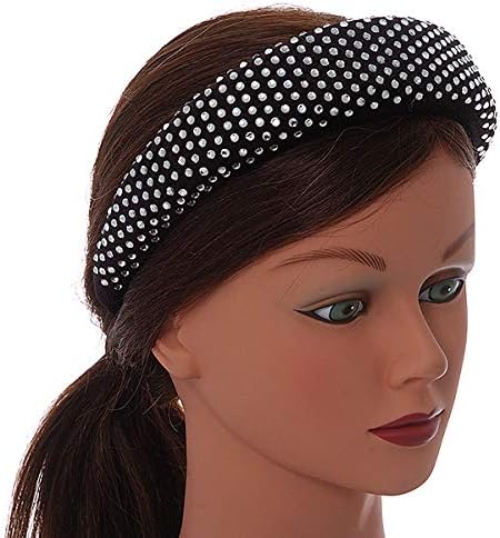 Retro Thicken Padded Velvet Diamante Wide Chunky Hair Band/HeadBand/Alice Band in Black - Image 4