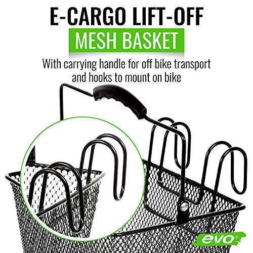 EVO E-Cargo Handlebar Bicycle Basket - Lift-Off Steel Mesh Wire Bike Basket - Black - Thumbnail 2