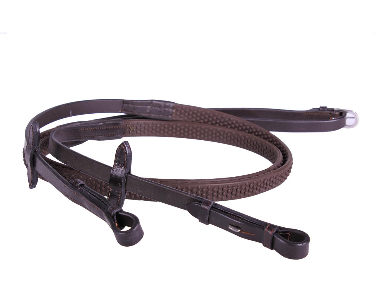 Equipride LEATHER REINS WITH SUPER GRIP ANTI-SLIP FOR BRIDLE SUPER FLEXIBLE RUBBER GRIP (Brown, Extra Full)