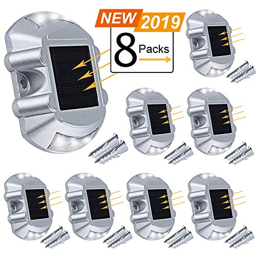 Solar Dock Light APONUO 8-Pack Update Pathway Lights Solar Deck Lights Led Step Driveway Light Wireless Waterproof Outdoor Warning Step Lights for Driveway Garden Walkway Backyard Step(with Switch)