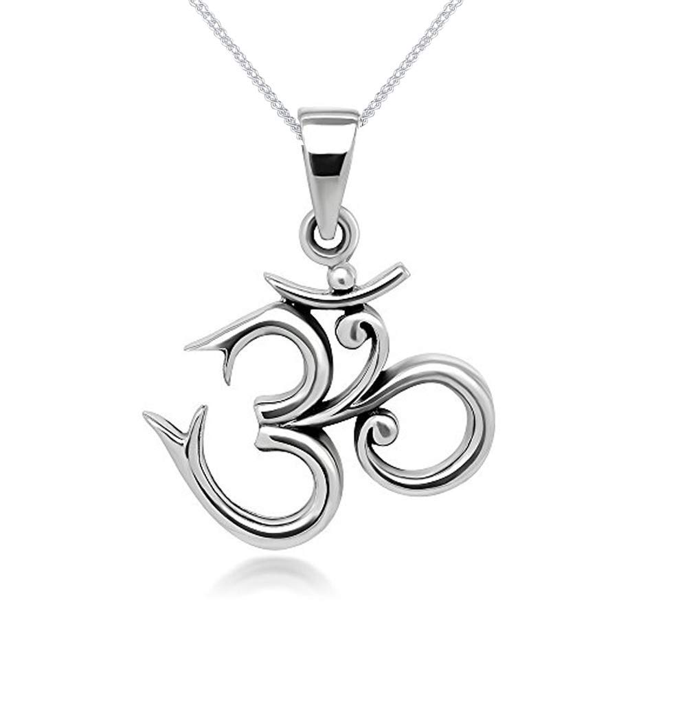 Treasure Bay Ohm 925 Silver Pendant on Silver Chain Necklace 2.2cm Plus 45cm Chain