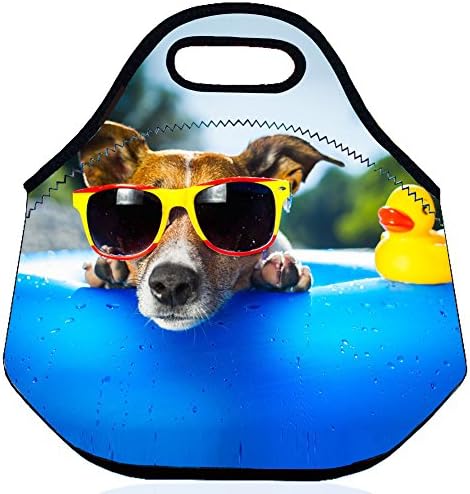 SummerBoom Dog On the Pool Neoprene Insulated Lunch Bag Waterproof Insulated Lunch Bags Picnic Lunch Food Handbag