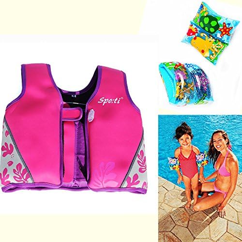 Rayma New Swimming Learner Protection Vest for Safety For Children 6-8 Years Old Package With Floating Sleeves (Print Pink, size L, 50-66lbs)