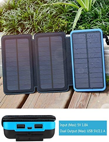 Solar Charger Waterproof 30000mAh Power Bank EZSTATION 1 or 3 Foldable Solar Panels Portable Battery Pack 2 USB For iPhoneX 8/7plus iPad Samsung Outdoor Camping Travelling (BLUE (3 Solar Panels))