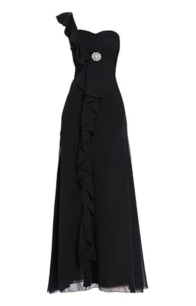 VictoriaV Damen One Shoulder Abendkleid Evita Bodenlang Schwarz deutscher Händler