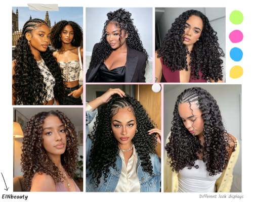 EINbeauty Crochet Human Hair 18 Inch Burmese Curly Crochet Hair 80strands 100g Pre-separated Feather Crochet Human Hair Invisible Crochet Hair Extensions Natural Black 1B#