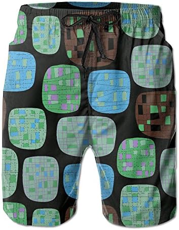 Dtjsl6 Black Background Square Pattern Summer Men's Shorts For Men 100% Polyester