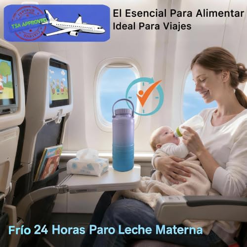 MOOWSKI Enfriador de Leche Materna Portatil 22OZ [Mantiene Fría por Más de 24 Horas] Termo para leche materna con 2 Botellas de 300ml, Sin BPA Botellas para Viajes y Exteriores - Enfriador de Leche Materna de Acero Inoxidable Morado-Azul