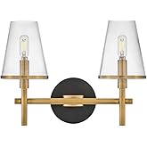Hinkley Marten Two Light Bath Vanity Fixture, Transitional Two-Toned Fixture with Tapered Clear Glass Shade -Heritage Brass a