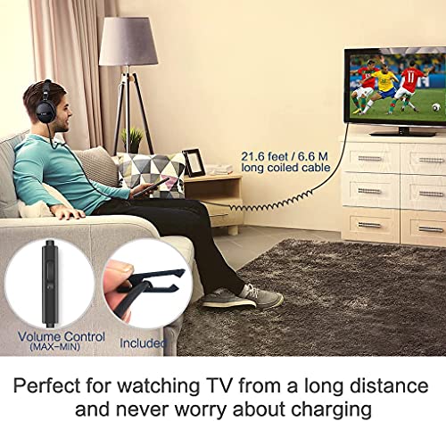 SIMOLIO Long Cord Headphones for TV and PC with Volume Control and Mic
