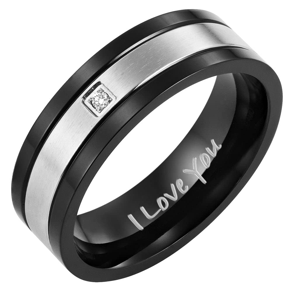Willis Judd Mens Titanium Ring Engraved I Love You In Wooden Gift Box 7mm Wedding Band Ring for Men Engagement Ring Comfort Fit Size U