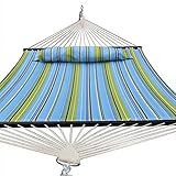 Super Deal Hammock Quilted Fabric with Pillow Double Size Spreader Bar Heavy Duty Stylish 450lbs Capacity (blue/green)