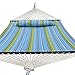 Super Deal Hammock Quilted Fabric with Pillow Double Size Spreader Bar Heavy Duty Stylish 450lbs Capacity (blue/green)