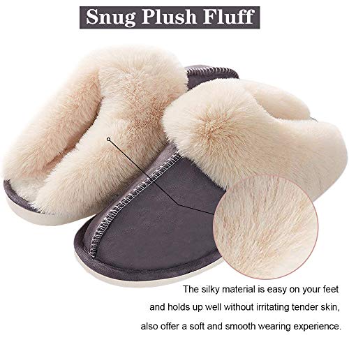 Women's Fur Slippers Slip on Fluffy Warm Soft House Slippers, House Shoes by WATMAID