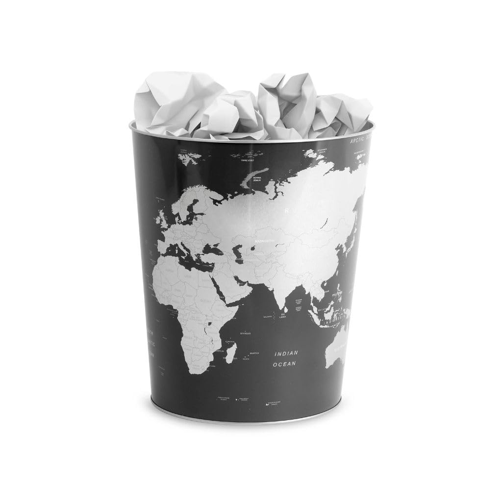 Balvi Wastebasket Globe Gray colour world map design Tin 26x22x17,7 cm