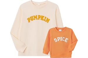 Karuedoo Mommy and Me Matching Outfits Halloween Family Matching Shirts Pumpkin Spice Embroidery Sweatshirt Pullover Top