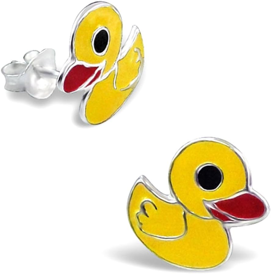 Retro Styler925 Sterling Silver Rubber Duck Stud Earrings | Petite Yellow Duckie Design | Retro Gingerbread Man & Mushroom Inspired Jewelry, Yellow, Rubber