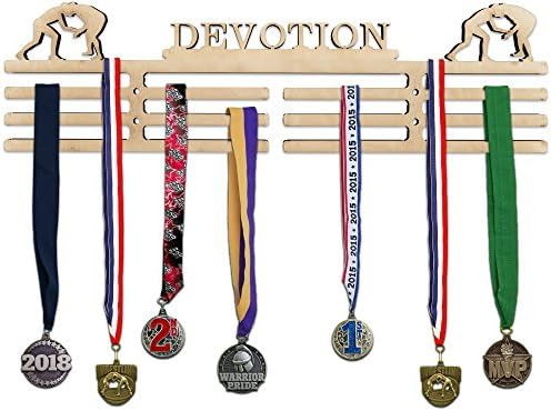 Arena Gifts Wooden Wrestling Medal Hanger Display - Choose Your Favorite Saying - Medal Holder - Rack with Inspirational Sayings Idea for Wrestlers - Displays Up to 24 Medals or Ribbons