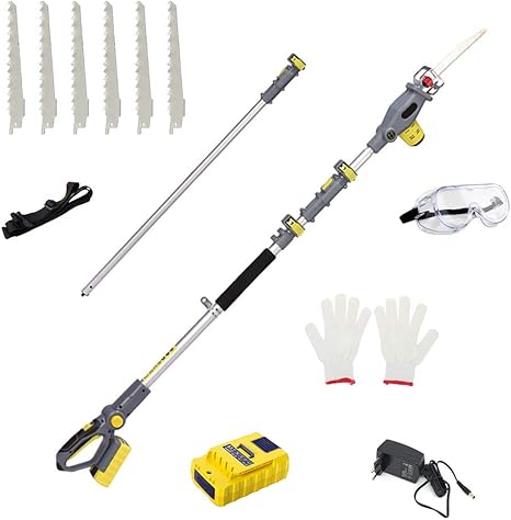 Amazon One Step 高枝電動のこぎりコードレス 充電式 チェンソー ガーデンポールソー 高枝切りバサミ 高枝切り鋏 高木 剪定 伸縮可能 高枝電動のこぎり A 高枝のごきり チェーンソー