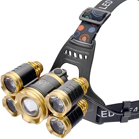 Led Headlamp - Camping Gear - Head Flashlight,Dimmable Headlight,Rechargeable Battery 18650,Wall and Car Charger,8000 Lumen,Zoomable,Waterproof,High Quality Headband for Running,Hunting,Hiking,Fishing