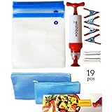 Wishbox Sous Vide bags kit for Anova, Joule, Chefsteps, Gourmia, Precision Immersion Cookers .10 Reusable BPA Free Bags for Food Storage, 2 zip Sealer & 4 Container Clips, 1 Vacuum Hand Pump