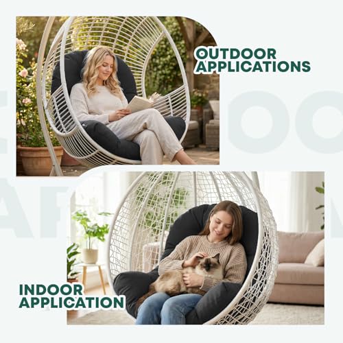 joomie Egg Swing Chair Cushion Replacement Waterproof 120x84x18 cm Thicken Outdoor Patio Hanging Basket Chair Cushions Removable Pad with Ties for Garden Cocoon Egg Hammock Chair, Black