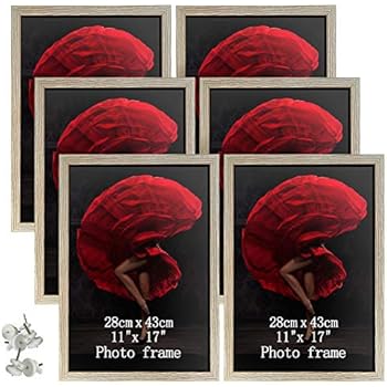11 x 17 Picture Frames Set of 6 Rustic Distressed Gray Art Wall Mounted Hanging 11x17 Large Poster Photo Frame